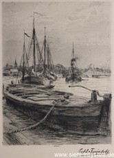 WV-Nr. 051, Wilhelmshaven, Schiffe im Handelshafen, 1910, Radierung, 18,8 cm x 24,5 cm, Privatbesitz