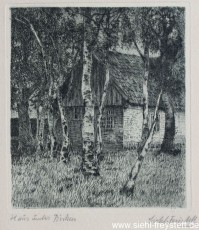 WV-Nr. 125, Unbekannter Ort, Haus unter Birken, 1900-1919, Radierung, 10,5 cm x 12 cm, Privatbesitz