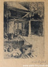 WV-Nr. 134, Unbekannter Ort, Feuerstelle im Haus, 1900-1919, Lithographie, 14,5 cm x 20,5 cm, Privatbesitz