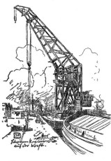 WV-Nr. 201, Wilhelmshaven, Schwimmkran auf der Werft, 1900-1919, Tuschezeichnung