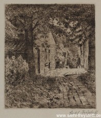 WV-Nr. 235, Unbekannter Ort, Hinterm Haus im Garten, 1900-1919, Radierung, 10,5 cm x 12 cm, Privatbesitz