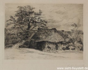 WV-Nr. 282, Unbekannter Ort, Reetdachhof, 1900-1919, Radierung, 18 cm x 14,5 cm, Privatbesitz