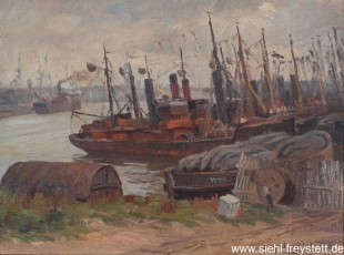 WV-Nr. 308, Wilhelmshaven, Vorpostenboote, 1916, Öl auf Karton, 48 cm x 35,5 cm, Besitz Sparkasse Wilhelmshaven