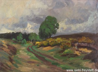 WV-Nr. 320, Unbekannter Ort, Heidelandschaft, um 1916, Öl auf Leinwand, 46 cm x 33 cm, Gemäldesammlung Stadt Wilhelmshaven