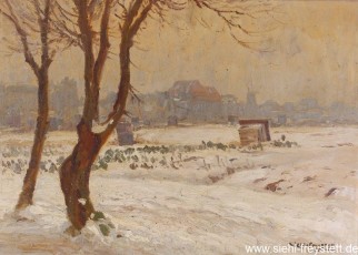 WV-Nr. 327, Wilhelmshaven, Blick über die Felder zur Mühlenstraße, 1900-1919, Öl auf Pappe, 49,5 cm x 35,8 cm, Gemäldesammlung Stadt Wilhelmshaven