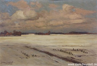 WV-Nr. 335, Unbekannter Ort, Marschenlandschaft im Winter, 1917, Öl auf Pappe, 73,5 cm x 50 cm, Gemäldesammlung Stadt Wilhelmshaven