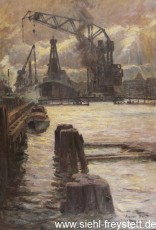 WV-Nr. 348, Wilhelmshaven, Kaiserliche Werft, nach 1915, Öl auf Leinwand, 73,5 cm x 100 cm, Gemäldesammlung Stadt Wilhelmshaven