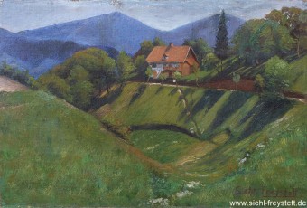 WV-Nr. 411, Das Haus im Odenwald, 1913, Öl auf Karton, 38,5 cm x 26 cm, Privatbesitz