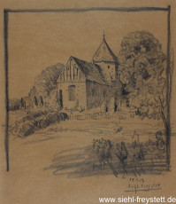 WV-Nr. 003, Unbekannter Ort, Kirche, 1913, Bleistift auf Papier, 29 cm x 36 cm, Privatbesitz