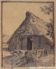 WV-Nr. 004, Bockhorn, Reetdachhof, 1911, Bleistift auf Papier, 29 cm x 36 cm, Privatbesitz