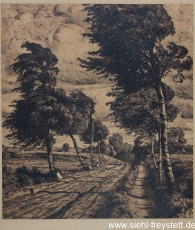 WV-Nr. 006, Unbekannter Ort, Baumallee im Wind, 1910er, Radierung, 39 cm x 43 cm, Privatbesitz