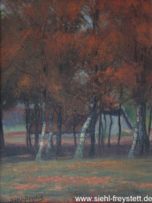 WV-Nr. 009, Unbekannter Ort, Birken im Herbst, 1910er, Öl auf Karton, 23 cm x 30,5 cm, Privatbesitz