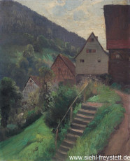 WV-Nr. 029, Höllgrund, Häuser in Höllgrund, 1900-1919, Öl auf Leinwand, 37,5 cm x 46,3 cm, Privatbesitz