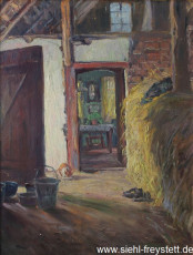 WV-Nr. 030, Unbekannter Ort, Im Stall, 1919, Öl auf Karton, 41 cm x 53,3 cm, Privatbesitz