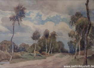 WV-Nr. 037, Unbekannter Ort, Landschaft mit Birken, 1900-1919, Aquarell, 37 cm x 27,5 cm, Privatbesitz