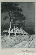 WV-Nr. 044, Unbekannter Ort, Gehöft im Winter, 1900-1919, Radierung, 14,1 cm x 19,5 cm, Privatbesitz