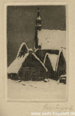 WV-Nr. 053, Sengwarden, Kirche, um 1912, Radierung, 6,5 cm x 10,5 cm, Privatbesitz