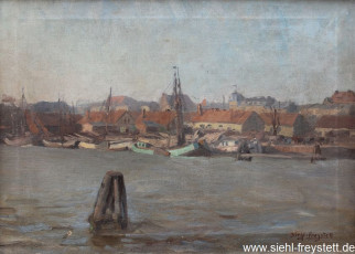 WV-Nr. 065, Wilhelmshaven, Hafenansicht, 1900-1919, Öl auf Leinwand, 64 cm x 45,8 cm, Privatbesitz