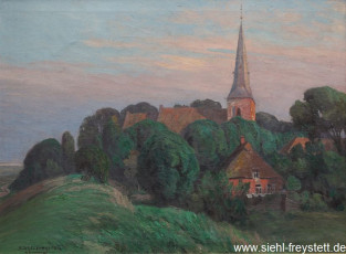 WV-Nr. 067, Blexen, Blick auf die Kirche, 1900-1919, Öl auf Leinwand, 92 cm x 68 cm, Privatbesitz