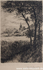WV-Nr. 078, Unbekannter Ort, Blick auf Kirchturm, 1900-1919, Radierung, 14,7 cm x 22,1 cm, Privatbesitz