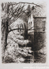 WV-Nr. 080, Unbekannter Ort, Wasserrad, 1900-1919, Radierung, 12,5 cm x 16,5 cm, Privatbesitz