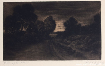 WV-Nr. 082, Unbekannter Ort, Birkenweg am Abend, 1900-1919, Radierung, 23,5 cm x 14,4 cm, Privatbesitz