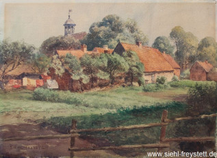 WV-Nr. 091, Unbekannter Ort, Dorfansicht, 1900-1919, Aquarell, 37,5 cm x 27 cm, Privatbesitz