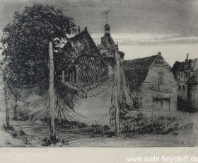 WV-Nr. 094, Unbekannter Ort, Häuser mit Kirchturm, 1900-1919, 16,2 cm x 11,8 cm, Privatbesitz