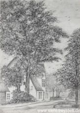 WV-Nr. 095, Zetel, Haus unter Bäumen, 1900-1919, Zeichnung, 17 cm x 23,8 cm, Privatbesitz