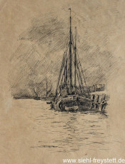 WV-Nr. 099, Wilhelmshaven, Boot am Dalben, 1890-1919, Federzeichnung, 21,5 cm x 32 cm, Privatbesitz