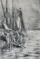 WV-Nr. 103, Wilhelmshaven, Boote im Hafen, 1918, Kupferstich, 10 cm x 15 cm, Privatbesitz