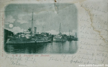 WV-Nr. 1036, Wilhelmshaven, S.M.S. Siegfried und Beowulf, 1896, Foto auf Postkarte, 14 cm x 8,6 cm, Privatbesitz