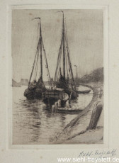 WV-Nr. 104, Wilhelmshaven, Boote im Hafen, 1900-1919, Radierung, 8,5 cm x 12,5 cm, Privatbesitz