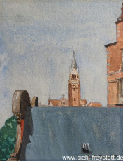 WV-Nr. 106, Wilhelmshaven, Blick auf die Kirche St. Willehad, 1900-1919, Tempera, 18,5 cm x 23,8 cm, Privatbesitz