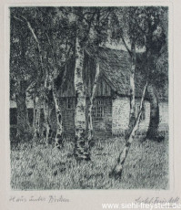 WV-Nr. 125, Unbekannter Ort, Haus unter Birken, 1900-1919, Radierung, 10,5 cm x 12 cm, Privatbesitz