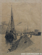 WV-Nr. 131, Wilhelmshaven, Boot mit Holzladung, 1910, Zeichnung, 33 cm x 42 cm, Privatbesitz
