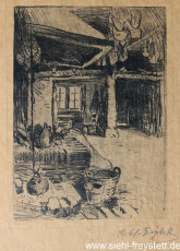 WV-Nr. 134, Unbekannter Ort, Feuerstelle im Haus, 1900-1919, Lithographie, 14,5 cm x 20,5 cm, Privatbesitz