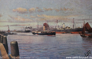 WV-Nr. 141, Emden, Am Außenhafen, um 1900, Ölgemälde