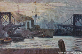 WV-Nr. 146, Wilhelmshaven, An der Kaiser-Wilhelm-Brücke, 1900-1910, Ölgemälde
