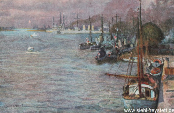 WV-Nr. 147, Wilhelmshaven, Am Hafen, 1900-1910, Ölgemälde
