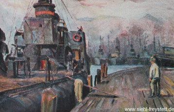 WV-Nr. 148, Wilhelmshaven, Kriegsschiffe im Hafen, 1900-1910, Ölgemälde