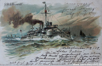 WV-Nr. 163, Unbekannter Ort, S.M.S. Beowulf, um 1900, Lithographie