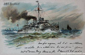 WV-Nr. 164, Unbekannter Ort, S.M.S. Siegfried, um 1900, Lithographie