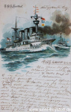 WV-Nr. 166, Unbekannter Ort, S.M.S. Hertha, um 1900, Lithographie