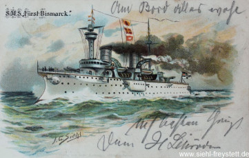 WV-Nr. 170, Unbekannter Ort, S.M.S. Fürst Bismarck, um 1900, Lithographie