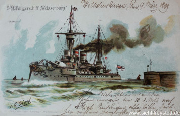 WV-Nr. 172, Unbekannter Ort, S.M. Panzerschiff Weissenburg, um 1900, Lithographie