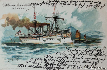 WV-Nr. 174, Unbekannter Ort, S.M. Kreuzer Prinzess Wilhelm, um 1900, Lithographie