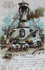 WV-Nr. 181, Unbekannter Ort, Deckwaschen auf S.M. Panzerschiff Weissenburg, um 1900, Lithographie