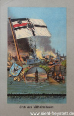 WV-Nr. 184, Wilhelmshaven, Hafenmotive mit Westturm Wangerooge, 1900-1910, Lithographie