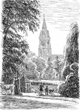 WV-Nr. 194, Wilhelmshaven, Im Stadtpark mit Blick auf St. Willehad, 1910-1919, Tuschezeichnung